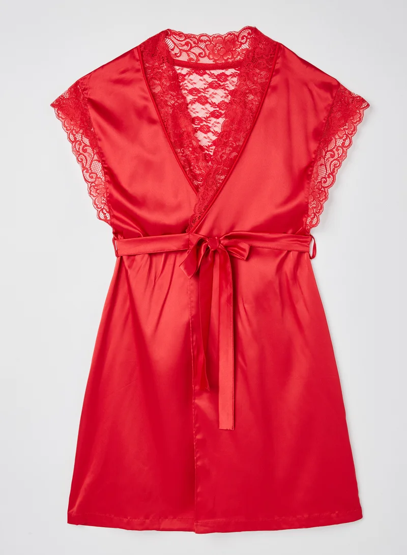Amante Valentines Solid Ruffle Sleeve Nightdress Tango Red