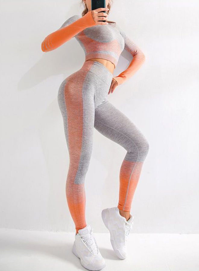 QiaoKai 2-Piece Striped Sports Suit Grey/Orange  - Image 1
