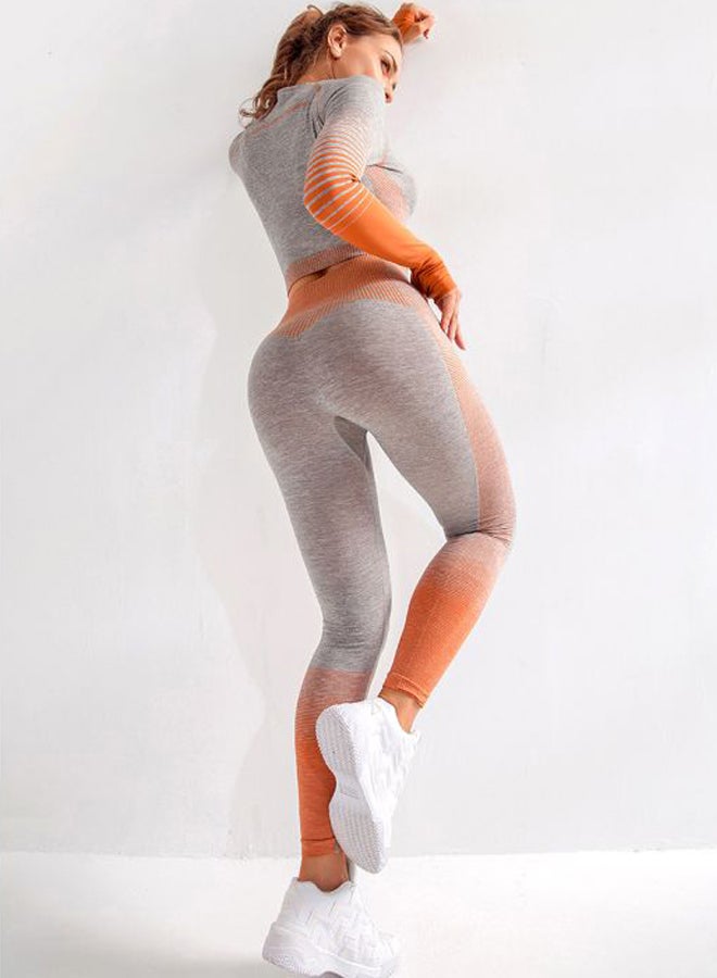 QiaoKai 2-Piece Striped Sports Suit Grey/Orange  - Image 2