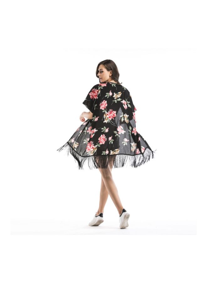 QiaoKai Floral Printed Cover Up Black/Pink/Green  - Image 2