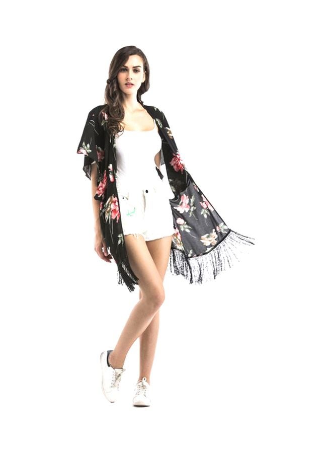 QiaoKai Floral Printed Cover Up Black/Pink/Green  - Image 3