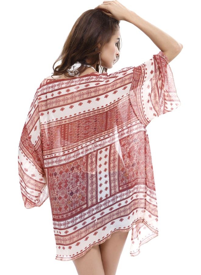 QiaoKai Printed Sheer Cover Up Red/White  - Image 2