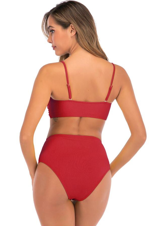 QiaoKai Bow Tie Detail Bikini Top And Bottom Set Red  - Image 2