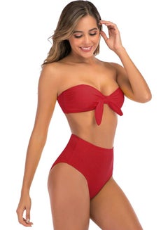 كياوكاي طقم بيكيني من قطعة سفلية وقطعة علوية مزينة بعقدة فيونكة أحمر  - Image 3