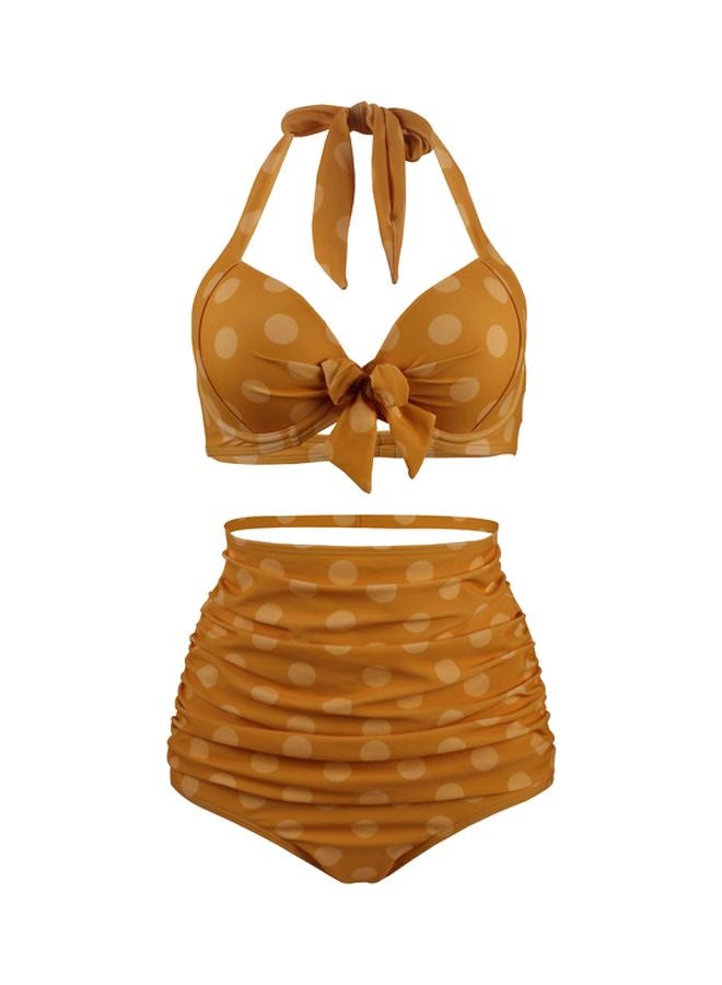 QiaoKai Polka Dots Printed Swimsuit Yellow  - Image 1