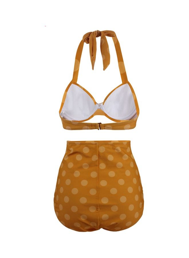 QiaoKai Polka Dots Printed Swimsuit Yellow  - Image 2
