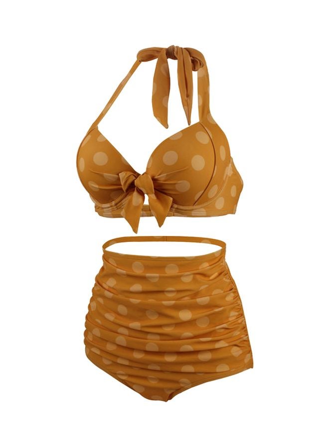 QiaoKai Polka Dots Printed Swimsuit Yellow  - Image 3