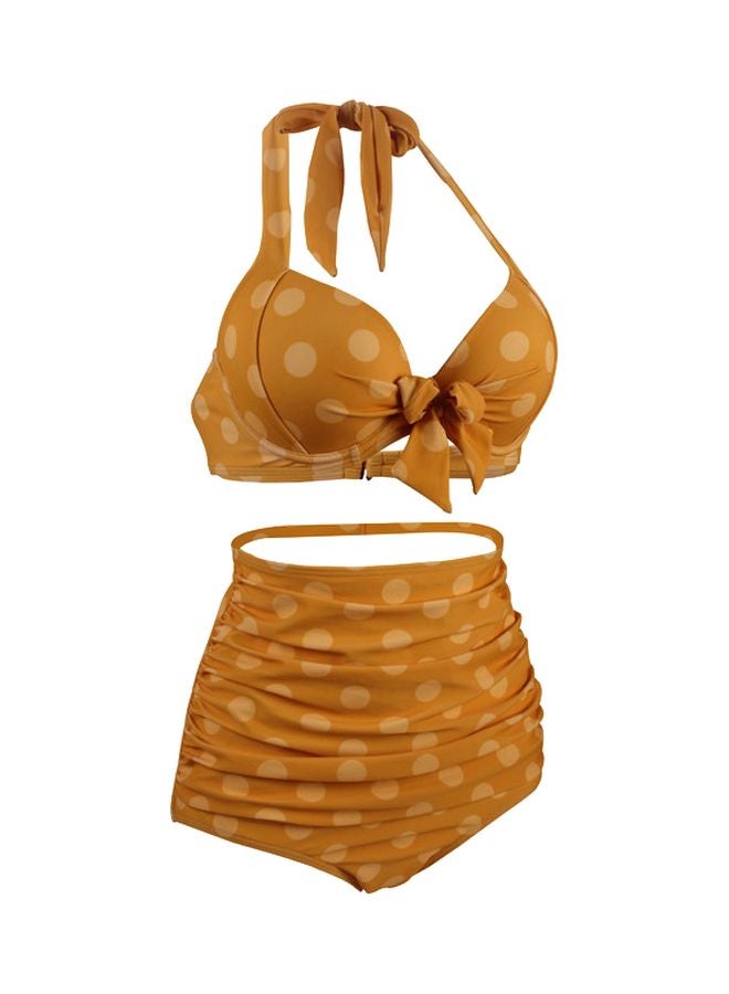 QiaoKai Polka Dots Printed Swimsuit Yellow  - Image 4
