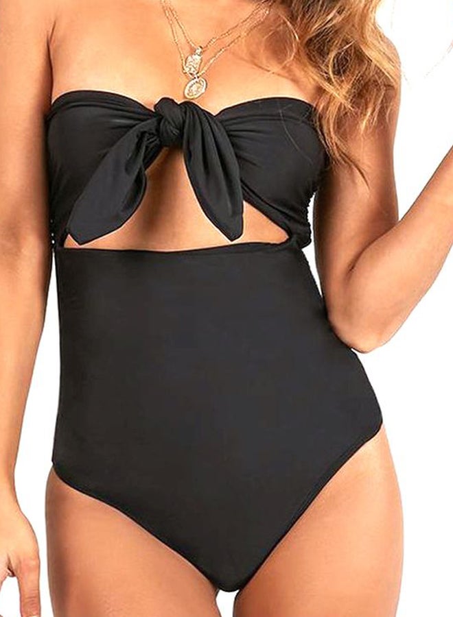 QiaoKai Bow Tie Detail One Piece Swimsuit Black  - Image 1