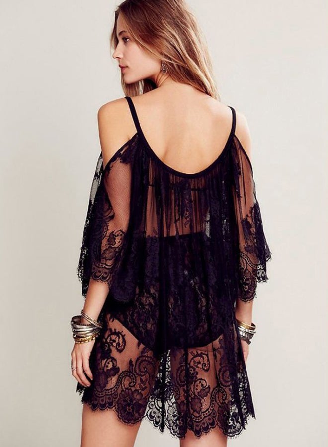 QiaoKai Embroidered Lace Designed Cover Up Black  - Image 2