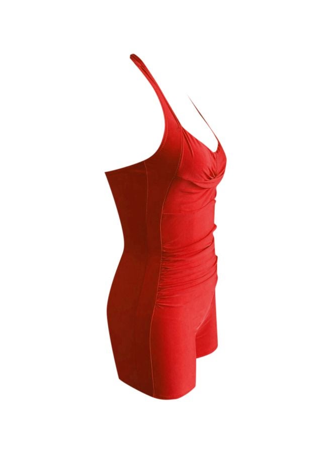 QiaoKai - Solid Design Swimwear Red - Image 1
