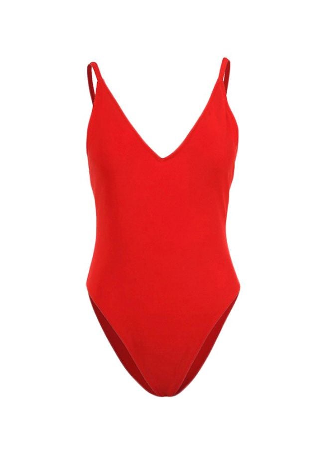 QiaoKai Solid Backless Monokini Red  - Image 1