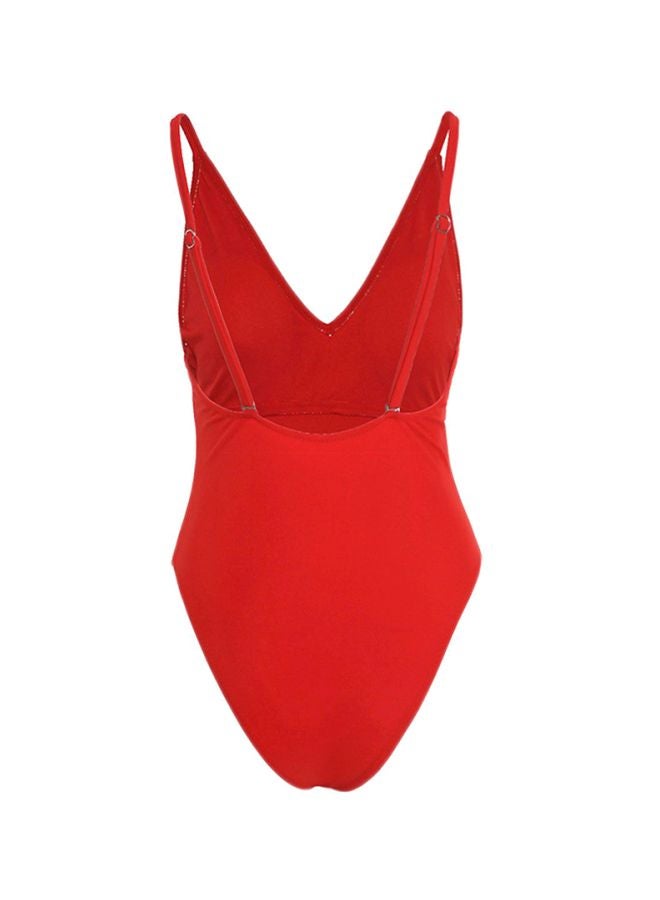 QiaoKai Solid Backless Monokini Red  - Image 2