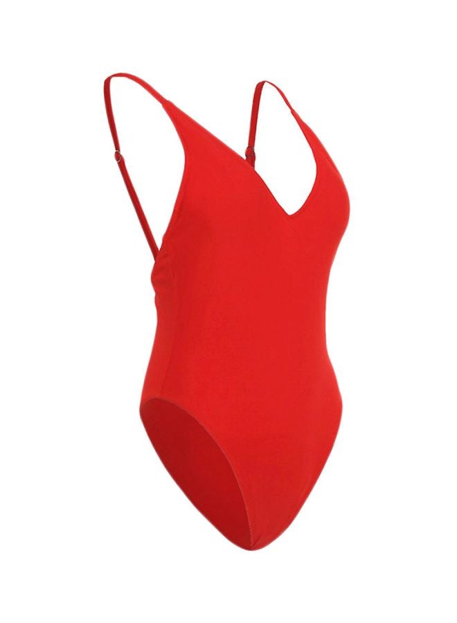 QiaoKai Solid Backless Monokini Red  - Image 3
