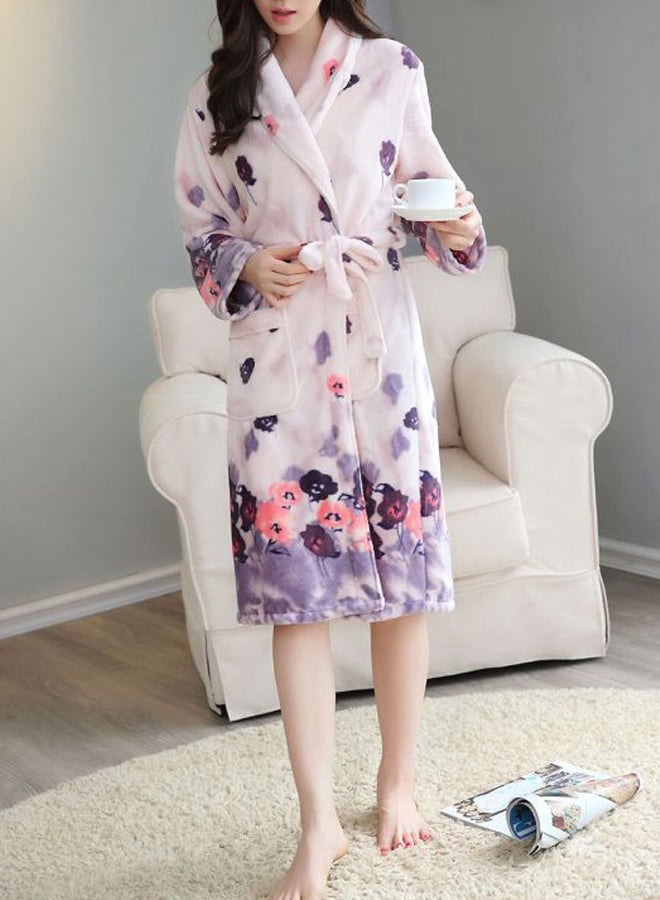 Beauenty Floral Printed Pocketed Robe White/Purple/Pink  - Image 4
