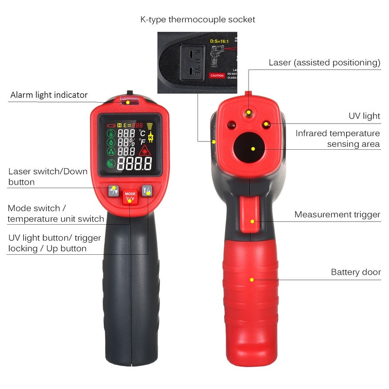 Wintact WT323E -50℃～1050℃ Infrared Thermometer Black & Red 20.00X6.00X12.50cm  - Image 5
