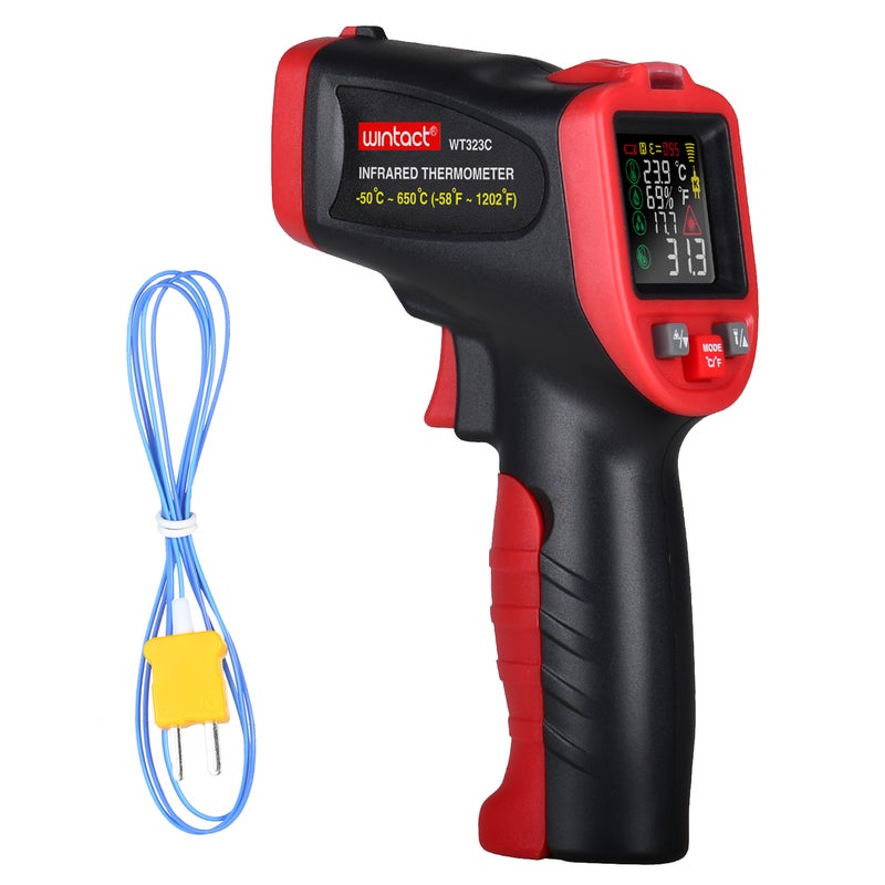 ماركة غير محددة مقياس حرارة بالأشعة تحت الحمراء وينتاكت WT323C - من 50 وحتى 650 درجة فهرنهايت أسود وأحمر 20.00X6.00X12.50سم  - Image 1