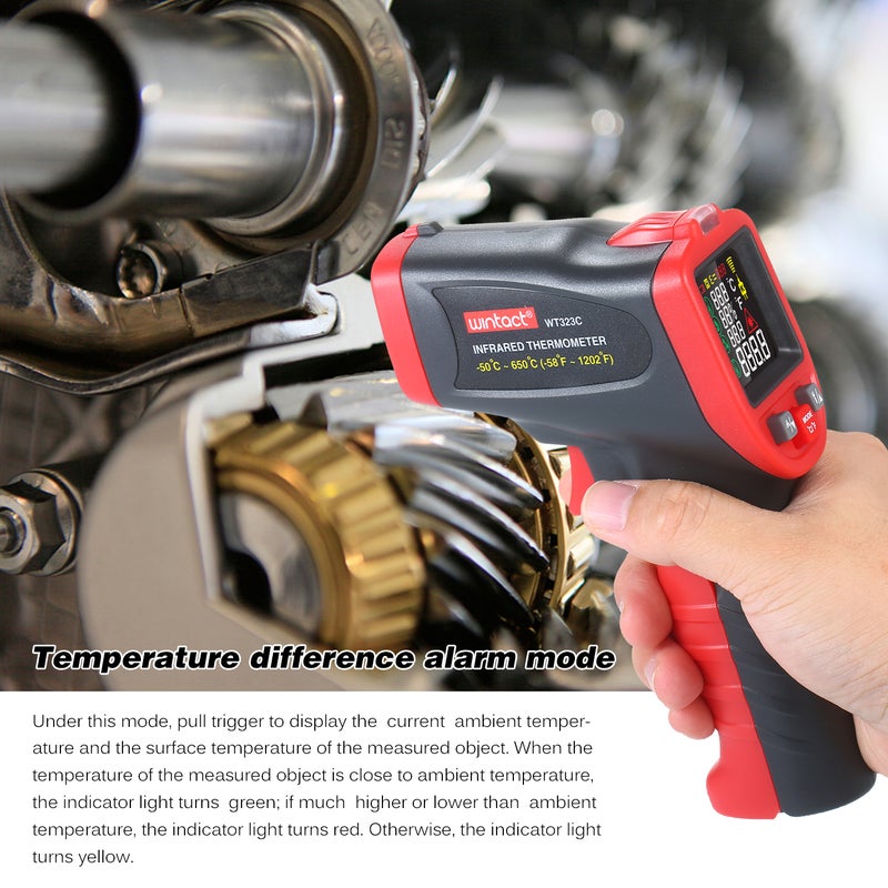 ماركة غير محددة مقياس حرارة بالأشعة تحت الحمراء وينتاكت WT323C - من 50 وحتى 650 درجة فهرنهايت أسود وأحمر 20.00X6.00X12.50سم  - Image 3