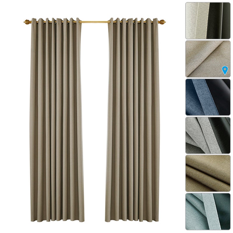 Set Of 2-Panels (53x106inch) Grommet Insulated Blackout Room Curtains Camel 35*1*30cm  - Image 1