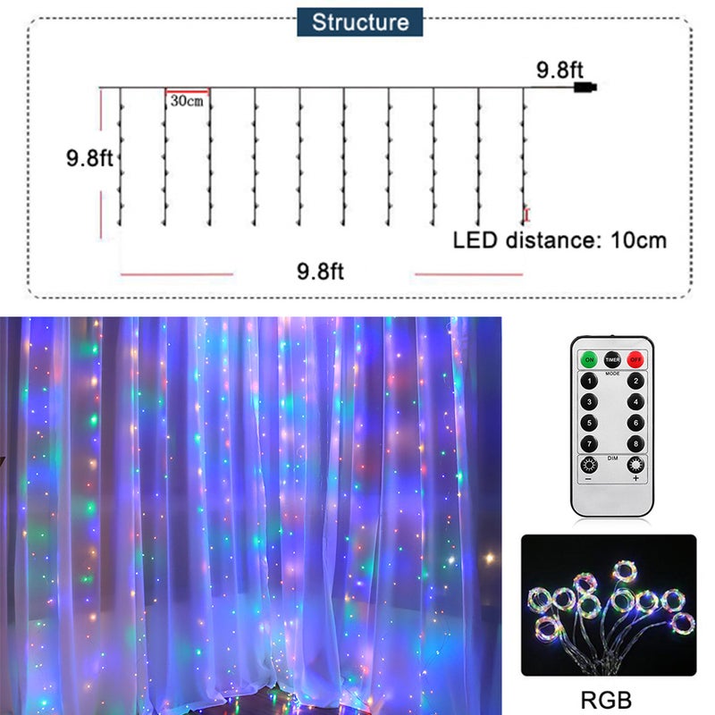 شريط إضاءة للنوافذ مكون من 300 مصباح LED بتصميم نجوم متلألئة أبيض 10*5*10سم - Image 4