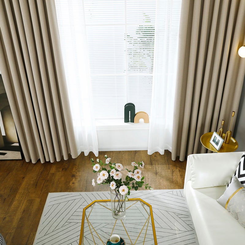 Set Of 2-Panels (53x106inch) Grommet Insulated Blackout Room Curtains Camel 35*1*30cm  - Image 4