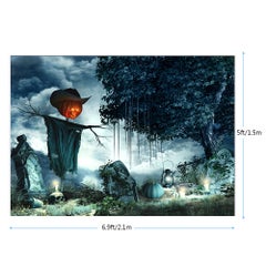 Generic 6.9x5ft/2.1x1.5m Halloween Decoration Pumpkin Pattern Backdrop Photography Background Blue  - Image 4