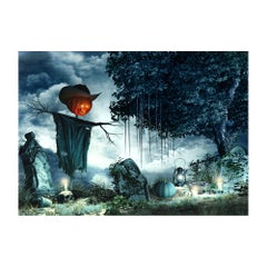 Generic 6.9x5ft/2.1x1.5m Halloween Decoration Pumpkin Pattern Backdrop Photography Background Blue  - Image 3