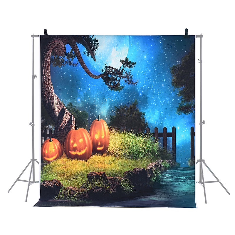 6.9x5ft/2.1x1.5m Halloween Decoration Pumpkin Pattern Backdrop Photography Background Blue - Image 3