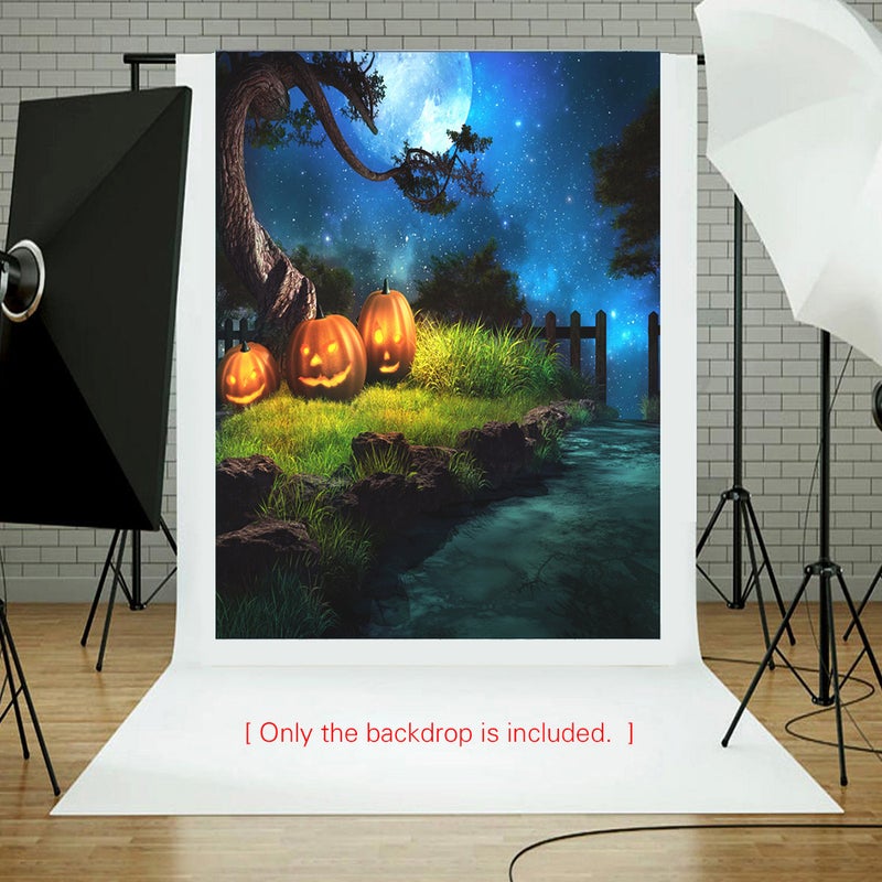 6.9x5ft/2.1x1.5m Halloween Decoration Pumpkin Pattern Backdrop Photography Background Blue - Image 2