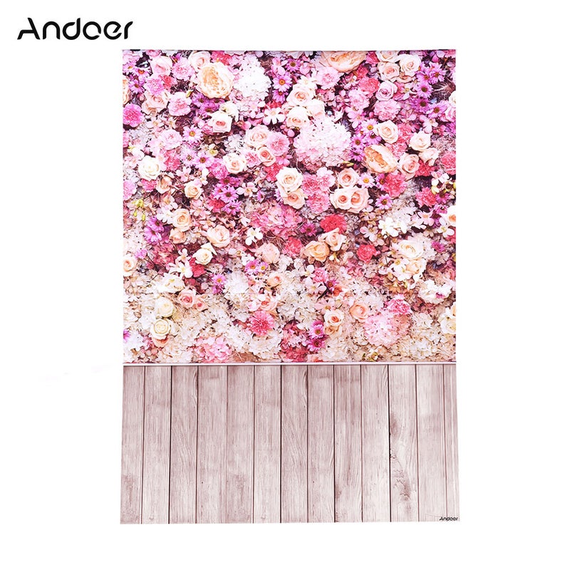 ANDOER 2x3m/6.6x9.8ft Flower Wood Pattern Large Photography Backdrop Background Multicolor - Image 1