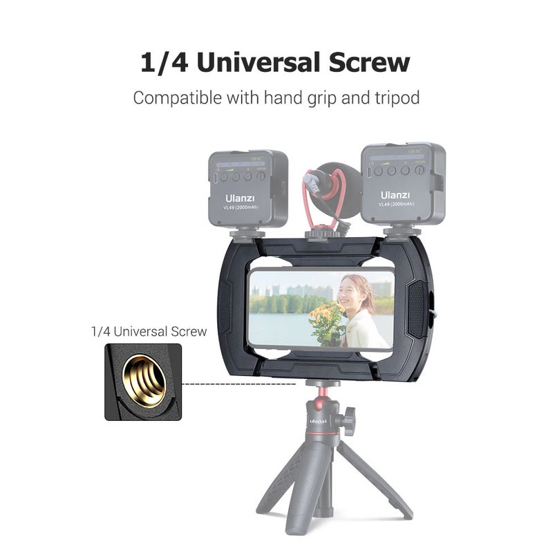 Ulanzi Lite Video Vlog Phone Rig Cage With Triple Cold Shoe 1/4 Screw Thread Black  - Image 2