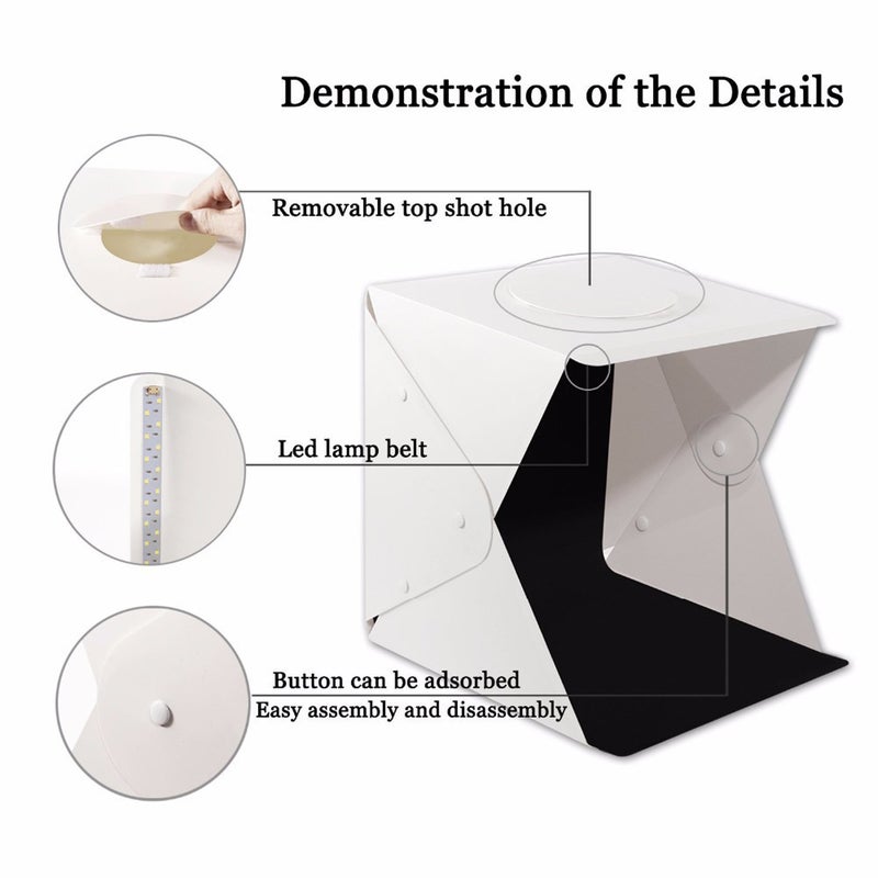 Generic 0.4m Portable Multifunctional  LED Light Photography Soft Box Set With Backdrops White  - Image 2