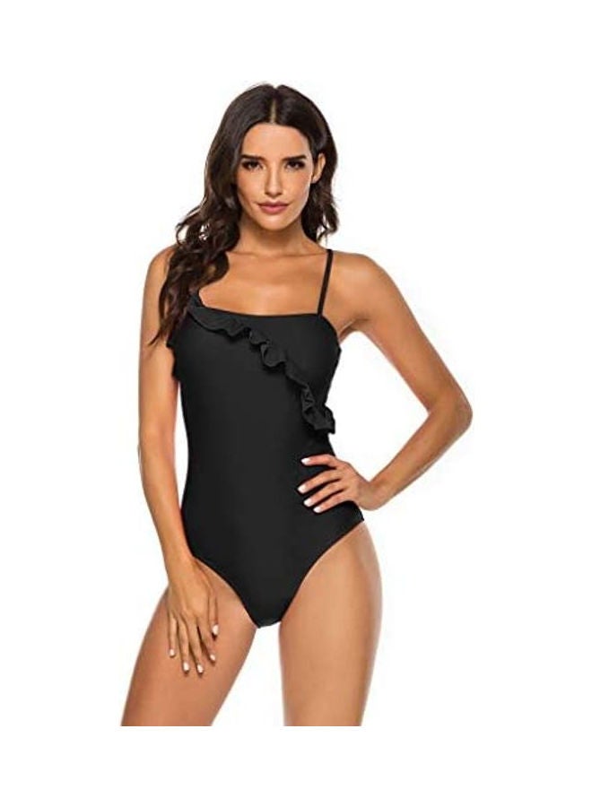 Generic - Women Solid Ruffle Swimsuit Strap Bikini Swimwear Black - Image 1