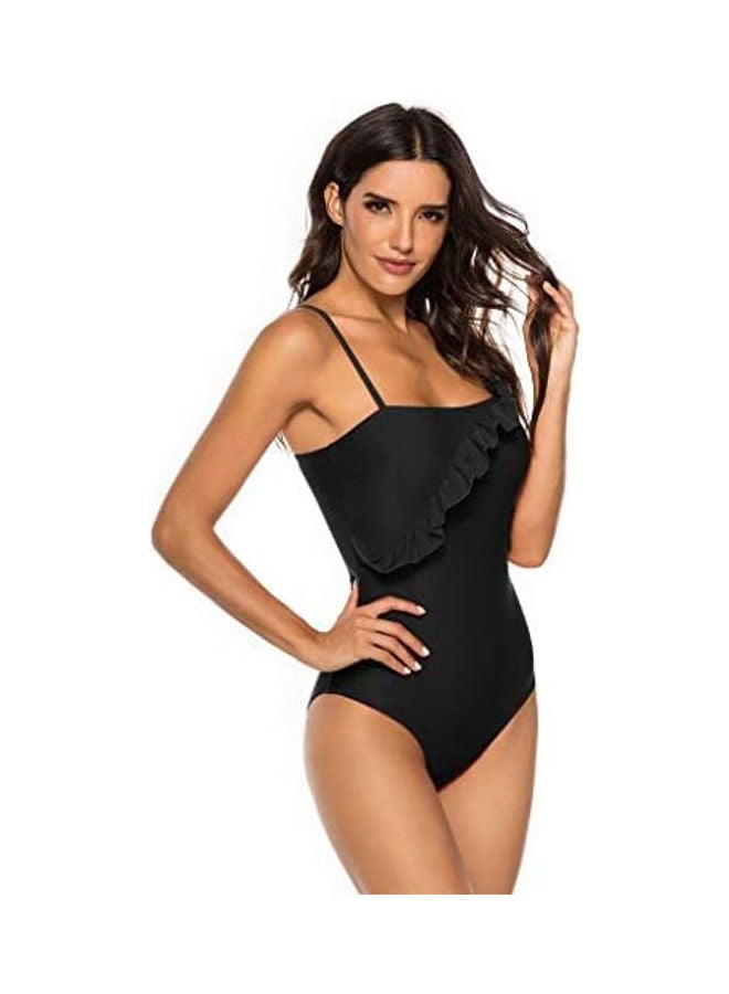 Generic - Women Solid Ruffle Swimsuit Strap Bikini Swimwear Black - Image 1
