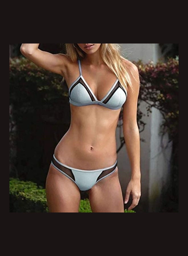 Generic Women's Hollow out Strappy Cross Padding Bikini Set Blue  - Image 2