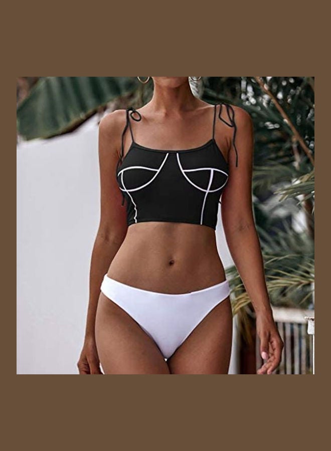 Generic Women Push-Up Padded Bra Beach Bikini Set Black/White  - Image 2