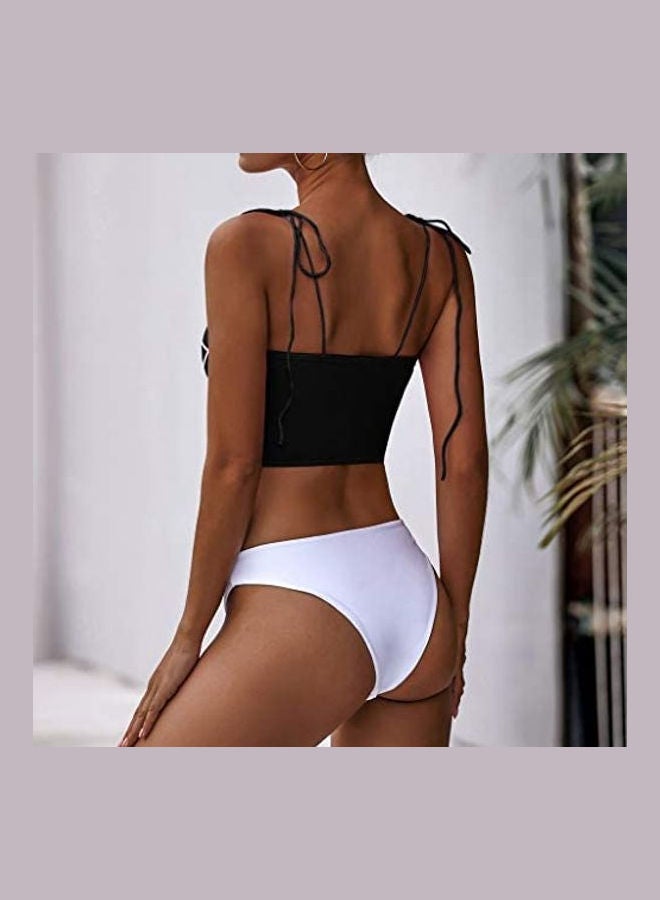 Generic Women Push-Up Padded Bra Beach Bikini Set Black/White  - Image 3
