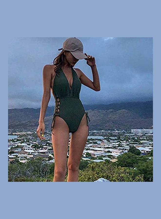 Generic - Lady Women Surfing Solid Beach Bikini Set Green - Image 1