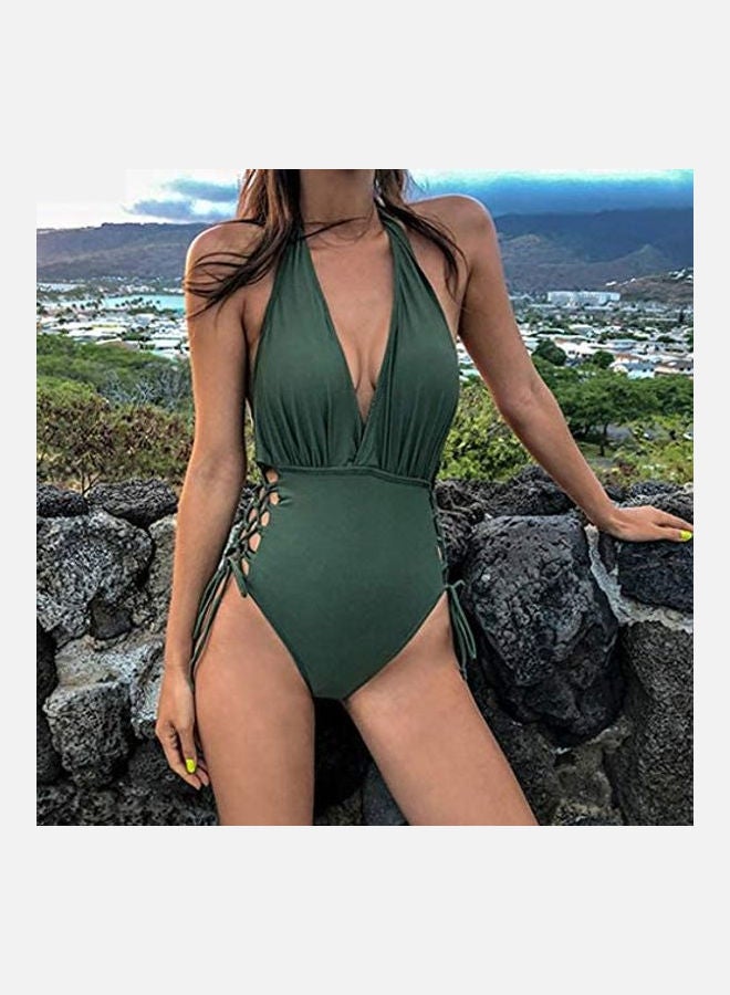 Generic - Lady Women Surfing Solid Beach Bikini Set Green - Image 1