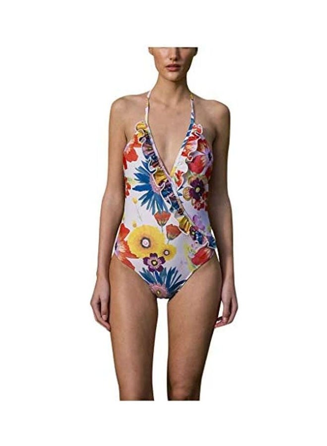 Women's Deep V Ruffle Printed Backless Strap Bikini Swimsuit multicolour - Image 1