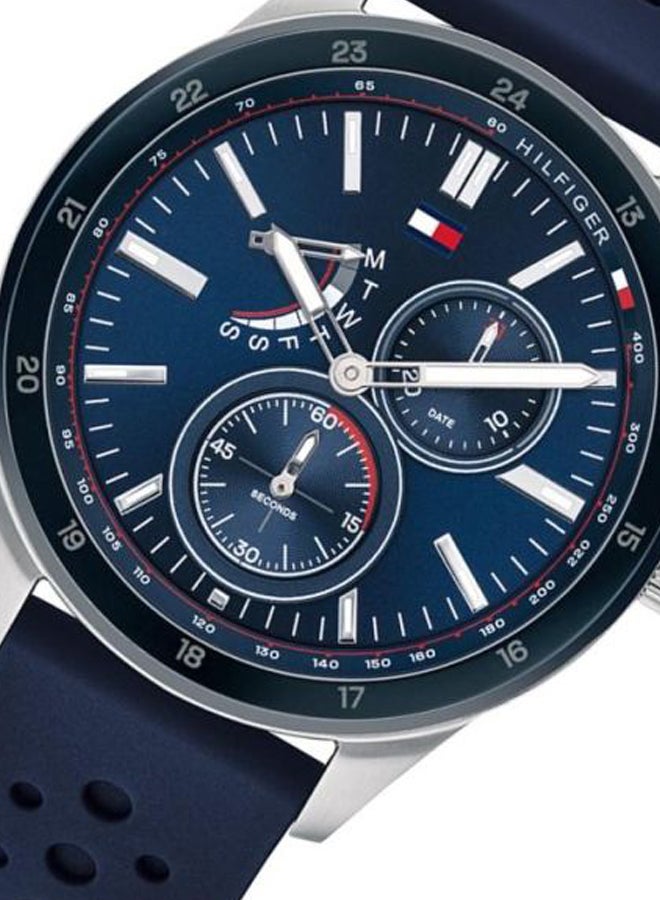 TOMMY HILFIGER Men's Austin Round Shape Silicone Strap Analog Wrist Watch 44 mm - Blue - 1791635  - Image 3