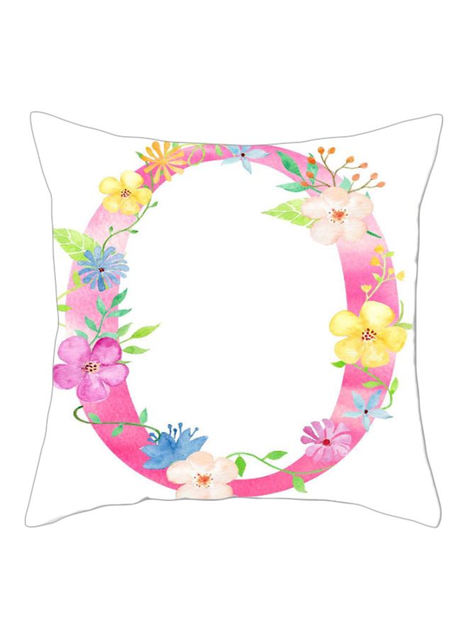 Floral Design O Printed Cushion Cover White/Pink/Green 45x45cm