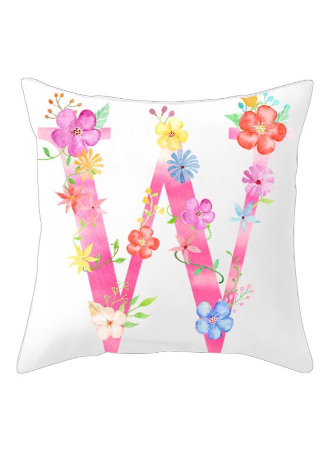 Floral Alphabet W Printed Cushion Cover Pink/White/Yellow 45x45cm