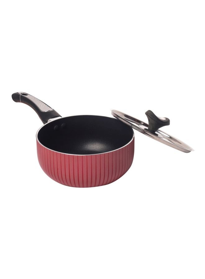 Bister - Bister Round Nonstick Sauce Pan | Made of High-Quality | Nonstick with Flat Bottom Suitable for Induction Cooker Halogon Oven and Gas Stove | Black & Red Black & Red 18.0cm - Image 1