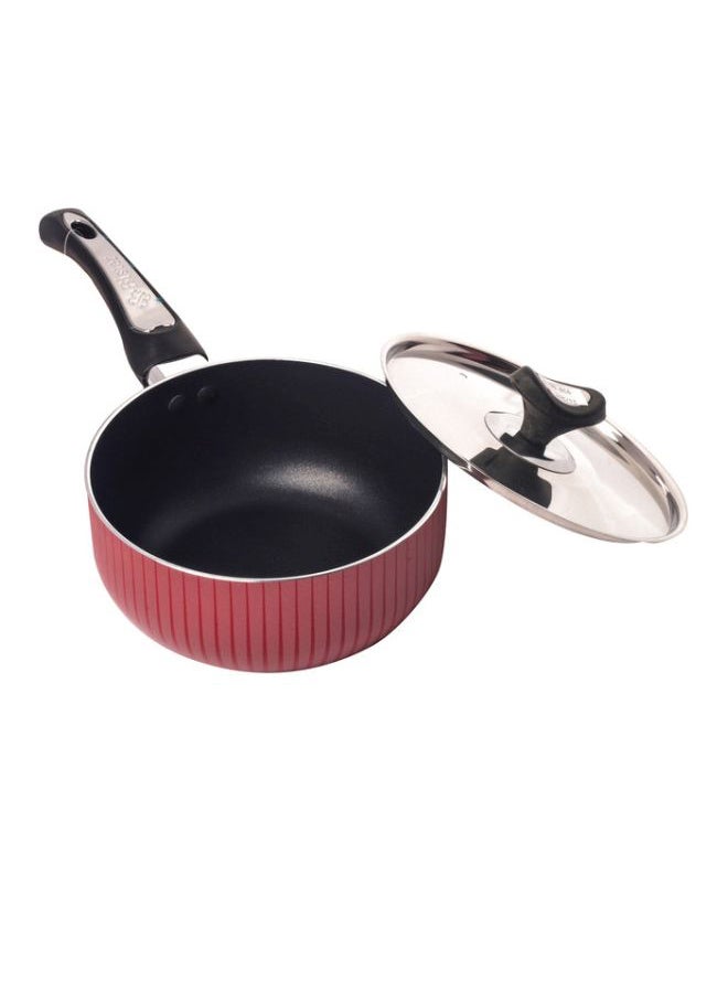 Bister - Bister Round Nonstick Sauce Pan | Made of High-Quality | Nonstick with Flat Bottom Suitable for Induction Cooker Halogon Oven and Gas Stove | Black & Red Black & Red 18.0cm - Image 1