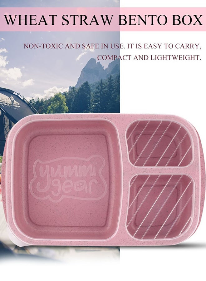 بيوينتي طقم صندوق غداء بـ3 أقسام، أداة للمطبخ يمكن استخدامها في الميكروويف مكون من قطعة واحد وردي 23.5x15x5سم - Image 3