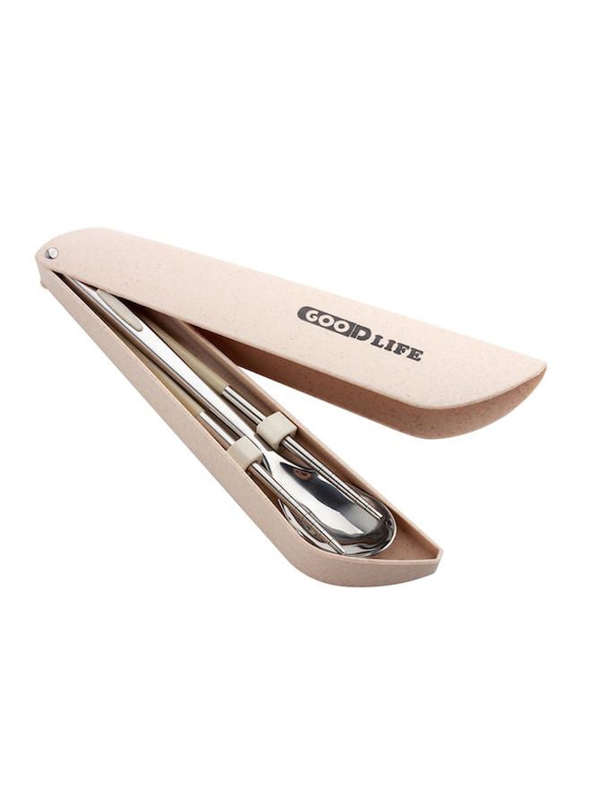 Beauenty 3-Piece Spoon And Chopsticks Set Silver/Beige 23x5cm  - Image 1