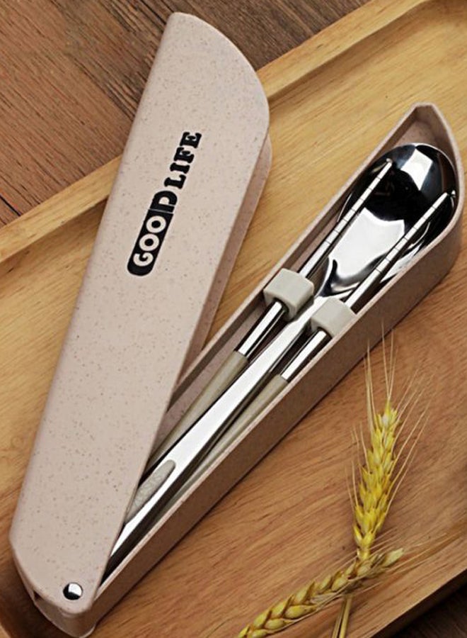 Beauenty 3-Piece Spoon And Chopsticks Set Silver/Beige 23x5cm  - Image 2