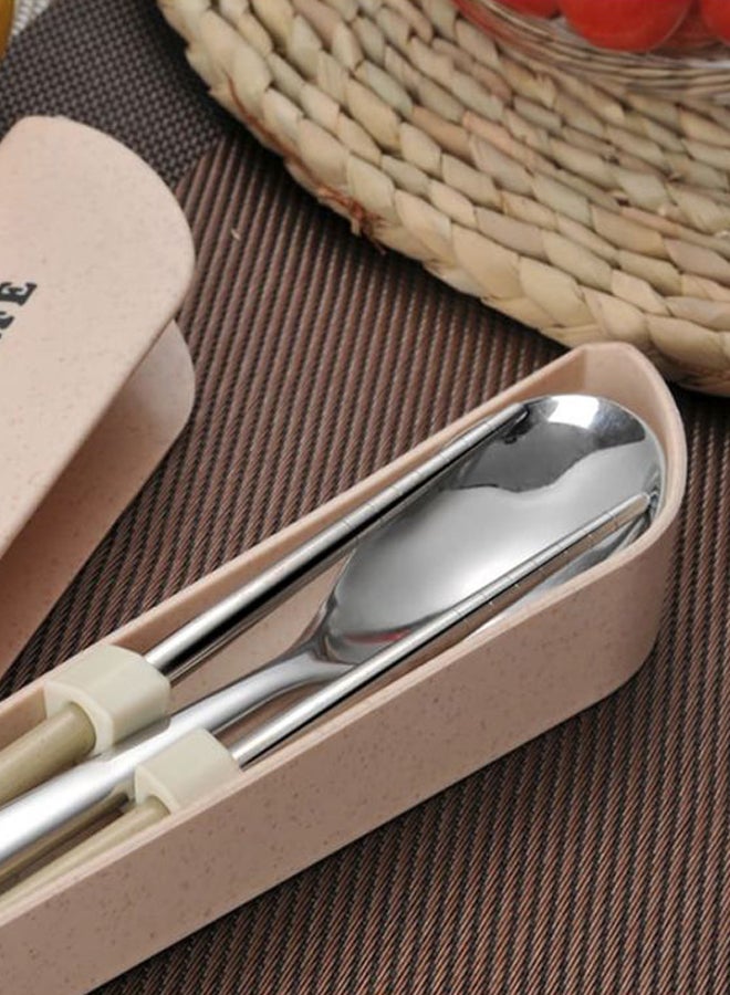 Beauenty 3-Piece Spoon And Chopsticks Set Silver/Beige 23x5cm  - Image 4