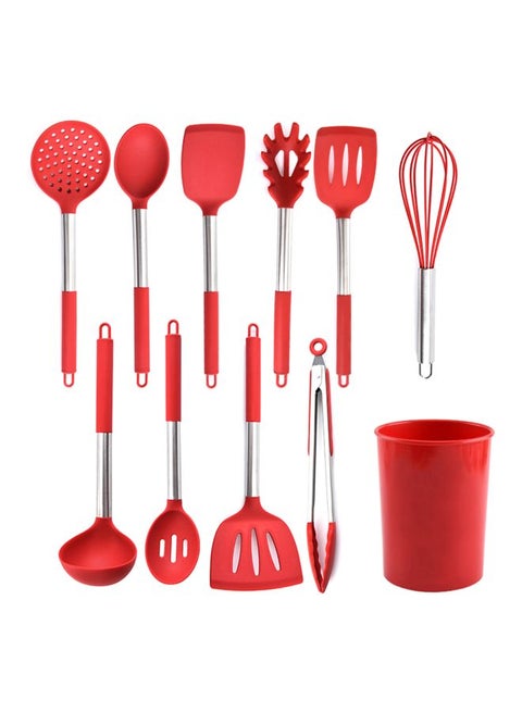 11-Piece Non Stick Kitchen Utensil Set Red 34x12x12cm